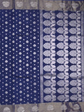 Chanderi kora fancy saree navy blue color allover zari motifs & zari border with rich pallu and plain blouse