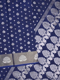 Chanderi kora fancy saree navy blue color allover zari motifs & zari border with rich pallu and plain blouse