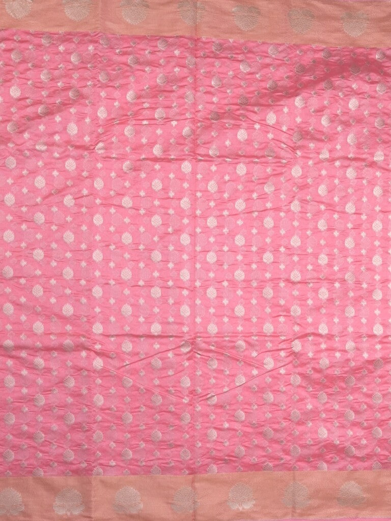 Chanderi kora fancy saree light pink color allover zari motifs & zari border with rich pallu and plain blouse