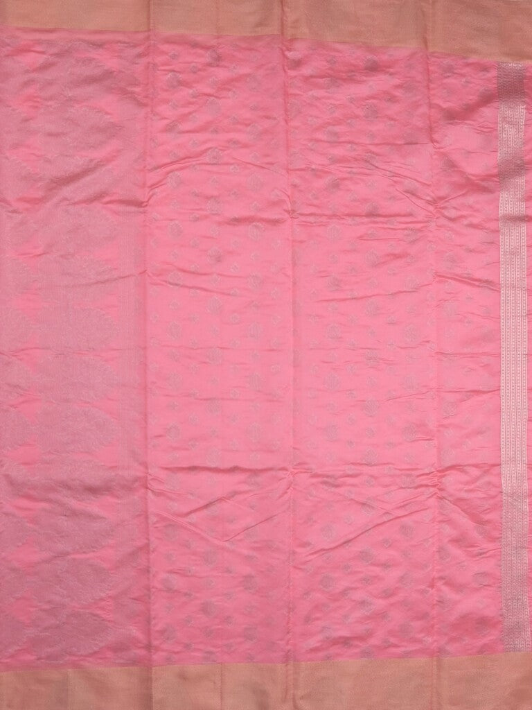 Chanderi kora fancy saree light pink color allover zari motifs & zari border with rich pallu and plain blouse
