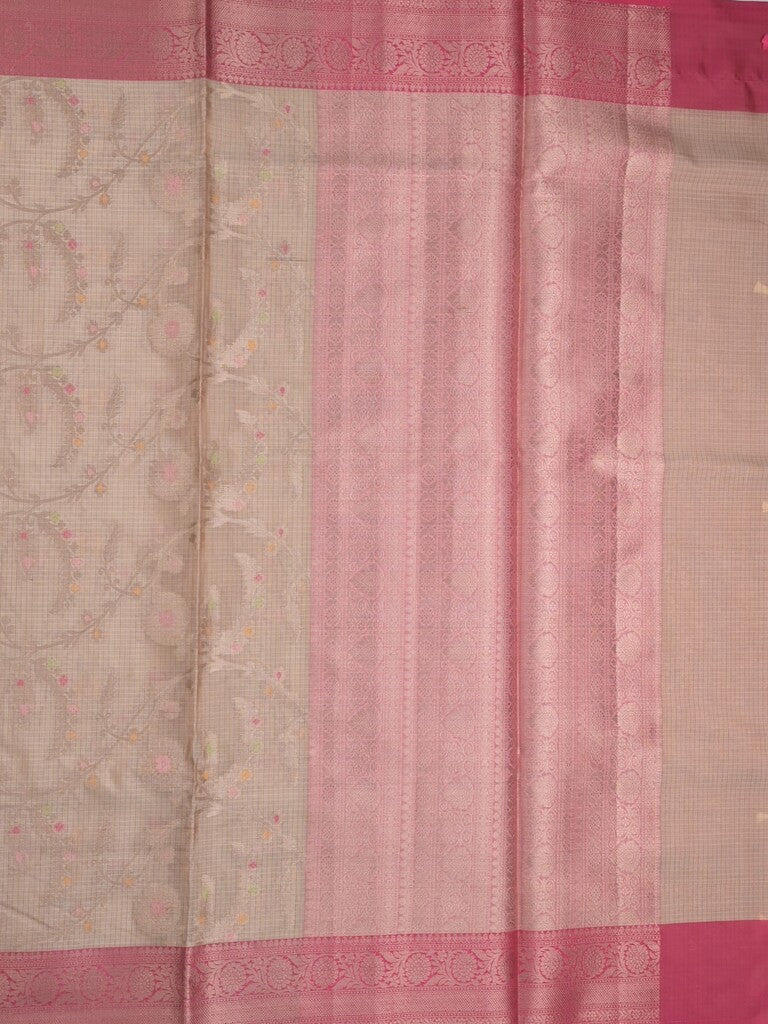 Kota tissue fancy saree light beige color allover zari weaves & zari border with rich pallu and contrast tissue blouse