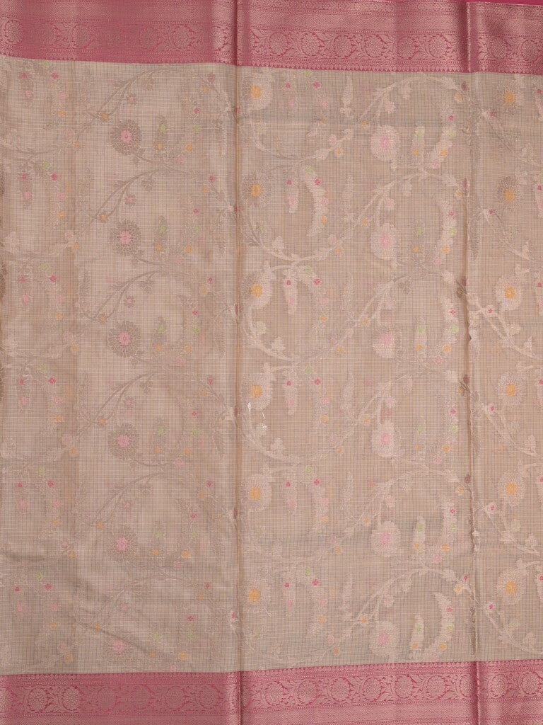 Kota tissue fancy saree light beige color allover zari weaves & zari border with rich pallu and contrast tissue blouse