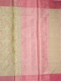 Kota tissue fancy saree light pista green color allover zari weaves & zari border with rich pallu and contrast tissue blouse