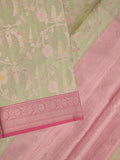 Kota tissue fancy saree light pista green color allover zari weaves & zari border with rich pallu and contrast tissue blouse