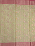 Kota tissue fancy saree light pista green color allover zari weaves & zari border with rich pallu and contrast tissue blouse