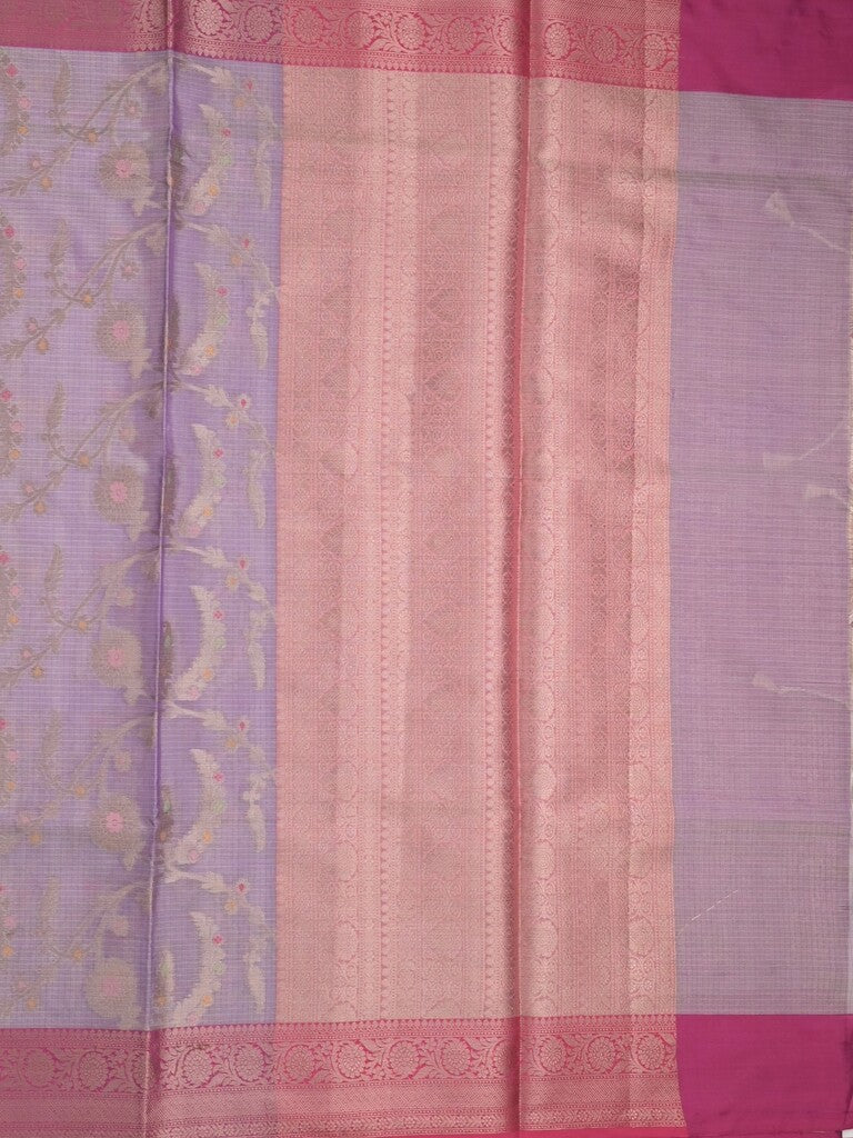 Kota tissue fancy saree lavender color allover zari weaves & zari border with rich pallu and contrast tissue blouse
