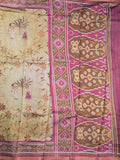 Tussar fancy saree cream color allover prints & printed border with contrast pallu and attached printed blouse