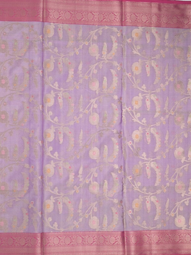 Kota tissue fancy saree lavender color allover zari weaves & zari border with rich pallu and contrast tissue blouse