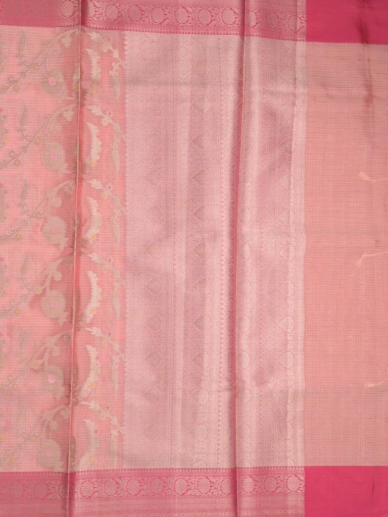 Kota tissue fancy saree baby pink color allover zari weaves & zari border with rich pallu and contrast tissue blouse