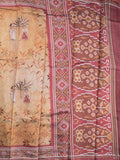 Tussar fancy saree cream color allover prints & printed border with contrast pallu and attached printed blouse