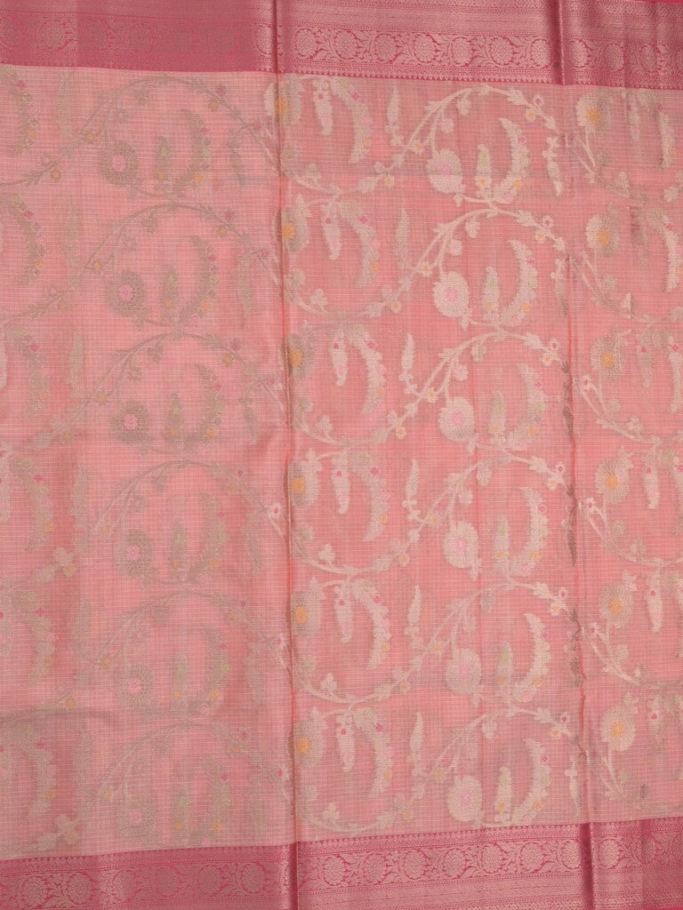Kota tissue fancy saree baby pink color allover zari weaves & zari border with rich pallu and contrast tissue blouse
