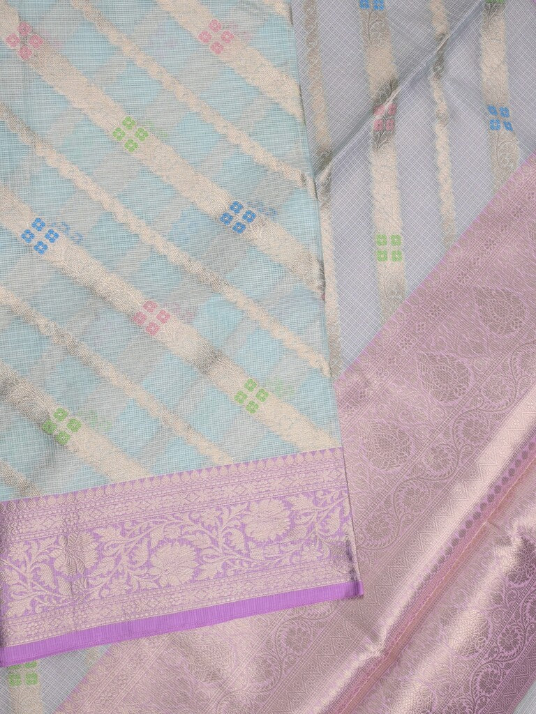 Kota tissue fancy saree light blue color allover zari weaves & zari border with rich pallu and contrast tissue blouse