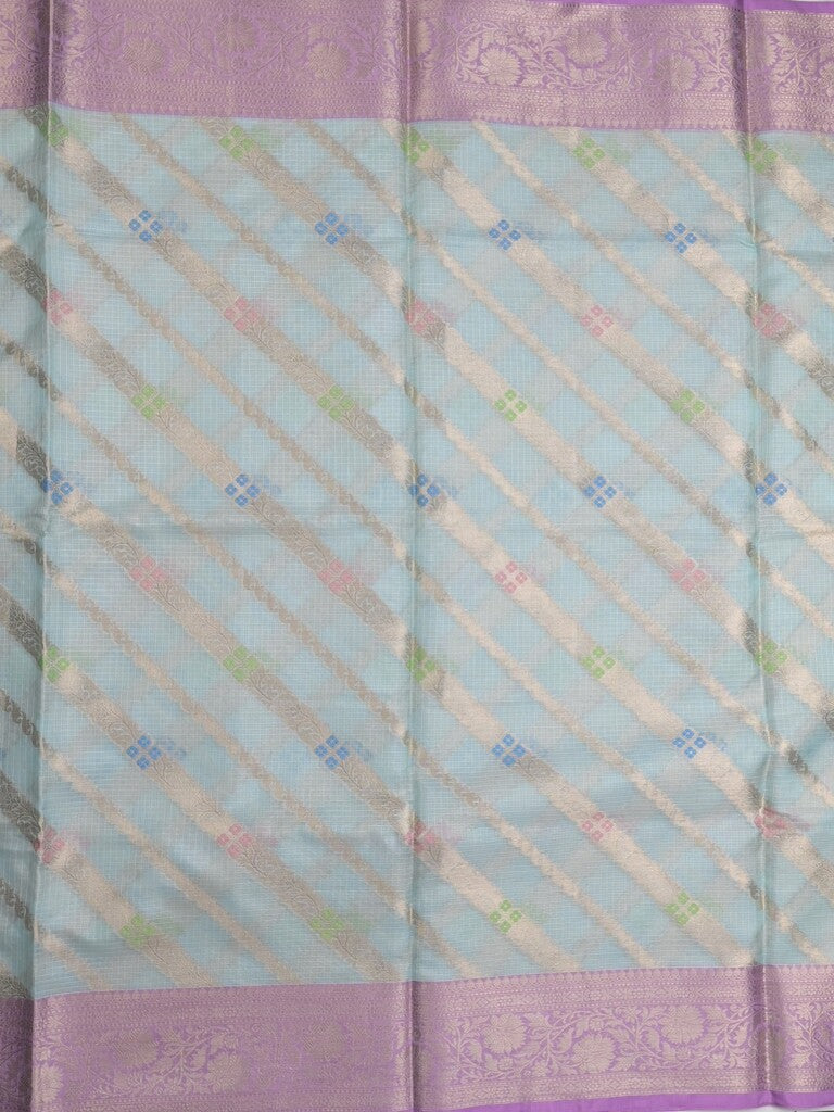 Kota tissue fancy saree light blue color allover zari weaves & zari border with rich pallu and contrast tissue blouse