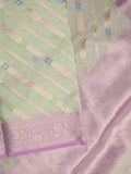 Kota tissue fancy saree light pista green color allover zari weaves & zari border with rich pallu and contrast tissue blouse