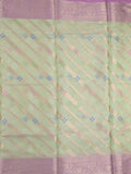 Kota tissue fancy saree light pista green color allover zari weaves & zari border with rich pallu and contrast tissue blouse