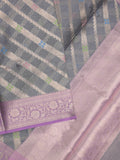 Kota tissue fancy saree light grey color allover zari weaves & zari border with rich pallu and contrast tissue blouse