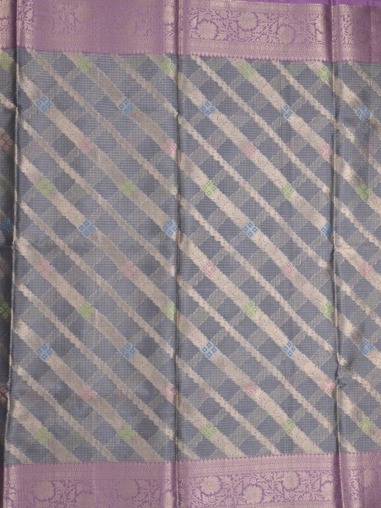 Kota tissue fancy saree light grey color allover zari weaves & zari border with rich pallu and contrast tissue blouse