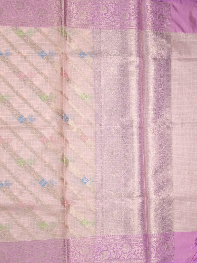 Kota tissue fancy saree cream color allover zari weaves & zari border with rich pallu and contrast tissue blouse