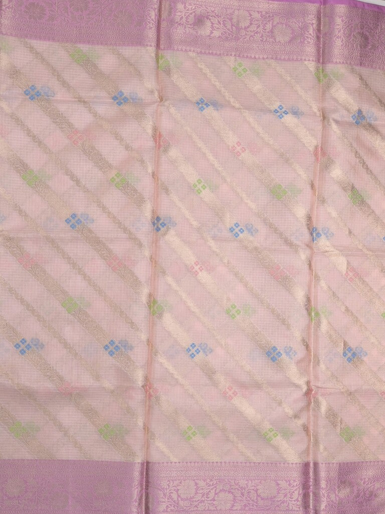 Kota tissue fancy saree cream color allover zari weaves & zari border with rich pallu and contrast tissue blouse