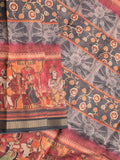 Tussar fancy saree grey color allover prints & zari, printed border with contrast pallu and attached printed blouse