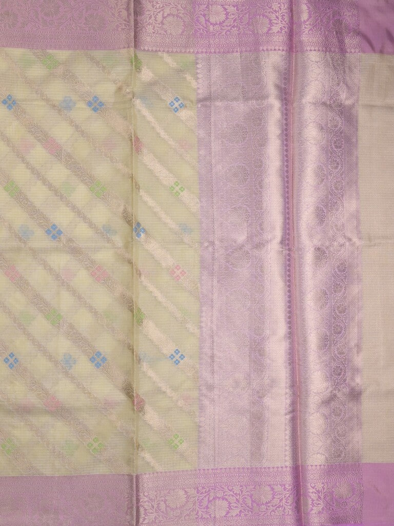 Kota tissue fancy saree pastel yellow color allover zari weaves & zari border with rich pallu and contrast tissue blouse