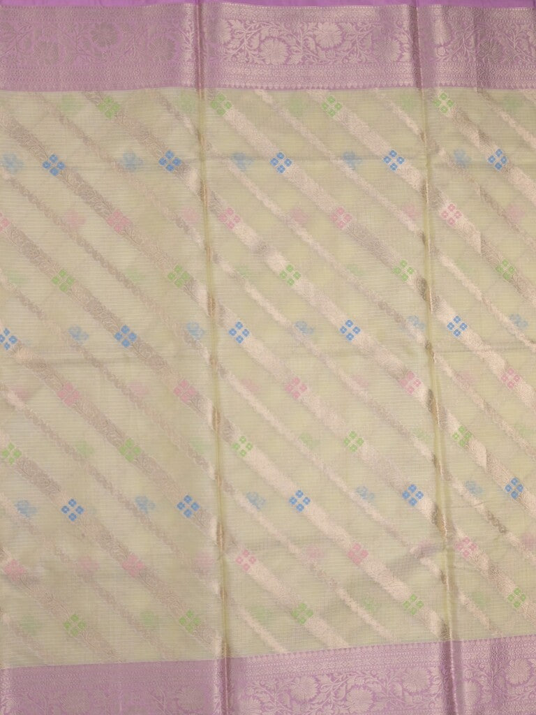 Kota tissue fancy saree pastel yellow color allover zari weaves & zari border with rich pallu and contrast tissue blouse