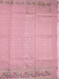 Organza fancy saree light pink color allover embroidery & embroidery border with short zari pallu and plain self blouse
