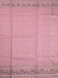 Organza fancy saree light pink color allover embroidery & embroidery border with short zari pallu and plain self blouse