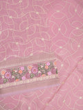 Organza fancy saree light pink color allover embroidery & embroidery border with short zari pallu and plain self blouse