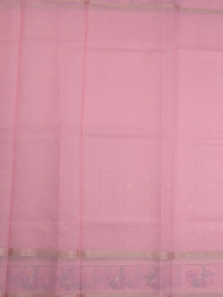 Organza fancy saree light pink color allover embroidery & embroidery border with short zari pallu and plain self blouse