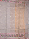Organza fancy saree light grey color allover embroidery & embroidery border with short zari pallu and plain self blouse