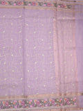Organza fancy saree lavender color allover embroidery & embroidery border with short zari pallu and plain self blouse