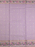 Organza fancy saree lavender color allover embroidery & embroidery border with short zari pallu and plain self blouse