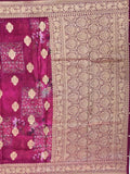 Modal silk saree magenta color allover prints & zari border with rich pallu and printed blouse