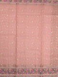 Organza fancy saree light peach color allover embroidery & embroidery border with short zari pallu and plain self blouse