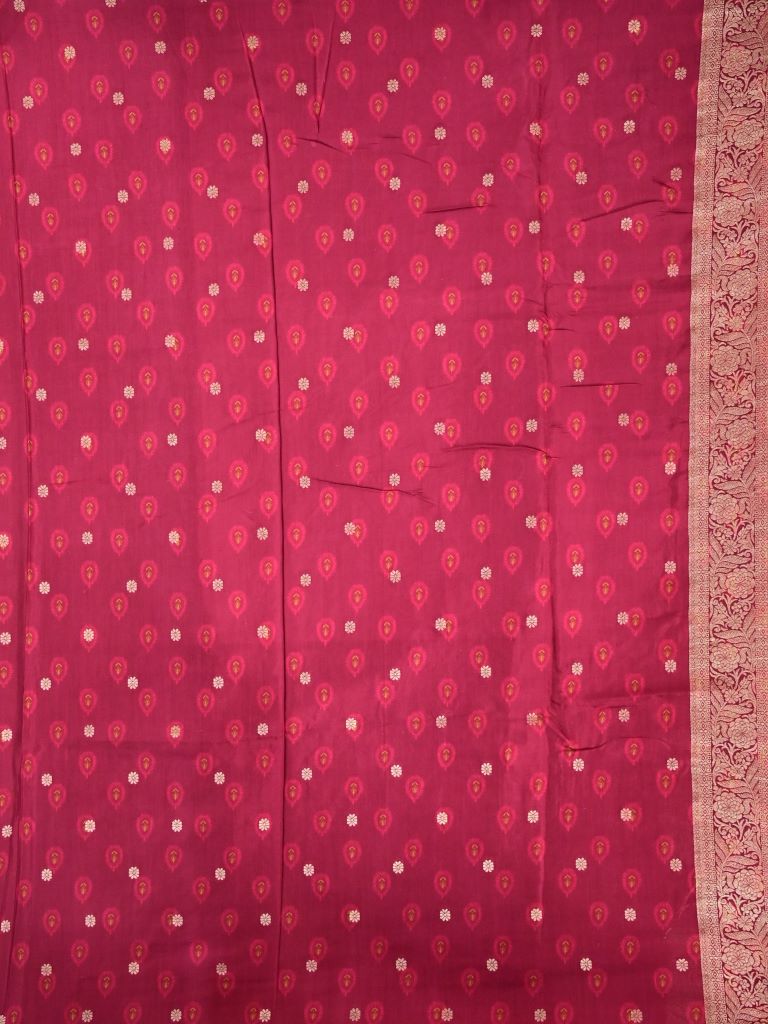 Modal silk saree maroon color allover prints & zari border with rich pallu and printed blouse