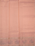 Organza fancy saree light peach color allover embroidery & embroidery border with short zari pallu and plain self blouse