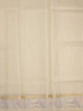 Organza fancy saree cream color allover embroidery & embroidery border with short zari pallu and plain self blouse