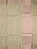 Kota tissue fancy saree light pista green color allover embroidery & zari border with short pallu and plain blouse