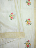 Dola tissue fancy saree white color allover zari weaves & small border with rich pallu and attached plain blouse