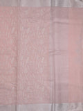 Jute tissue fancy saree light peach color allover embroidery & zari border with short pallu and plain self blouse