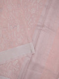 Jute tissue fancy saree light peach color allover embroidery & zari border with short pallu and plain self blouse