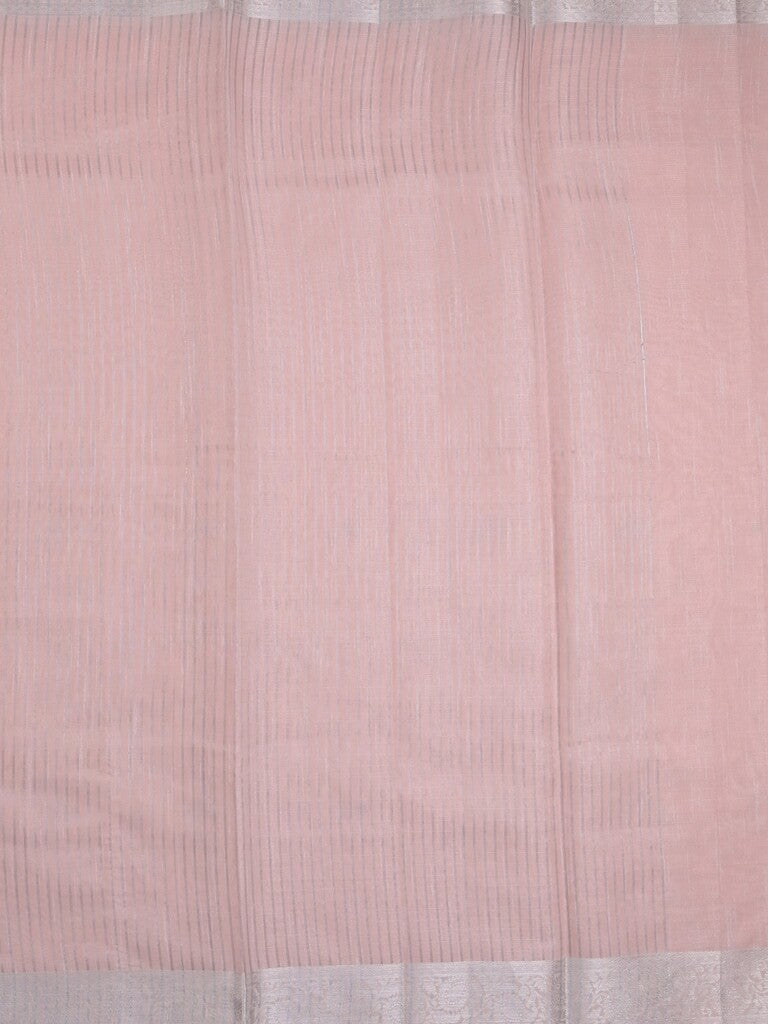 Jute tissue fancy saree light peach color allover embroidery & zari border with short pallu and plain self blouse