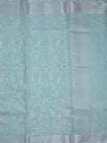 Jute tissue fancy saree sky blue color allover embroidery & zari border with short pallu and plain self blouse