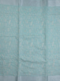 Jute tissue fancy saree sky blue color allover embroidery & zari border with short pallu and plain self blouse