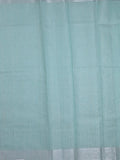 Jute tissue fancy saree sky blue color allover embroidery & zari border with short pallu and plain self blouse