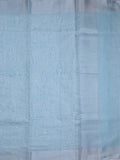 Jute tissue fancy saree sky blue color allover embroidery & kaddi border with short pallu and plain self blouse