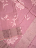 Dupion fancy saree onion pink color allover digital prints & zari border with short pallu and printed blouse