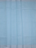 Jute tissue fancy saree sky blue color allover embroidery & kaddi border with short pallu and plain self blouse