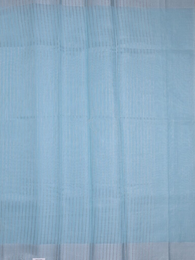 Jute tissue fancy saree sky blue color allover embroidery & kaddi border with short pallu and plain self blouse